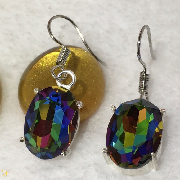 Rainbow Quartz Gemstone Handmade Dangle Earrings - Picture 2 of 4